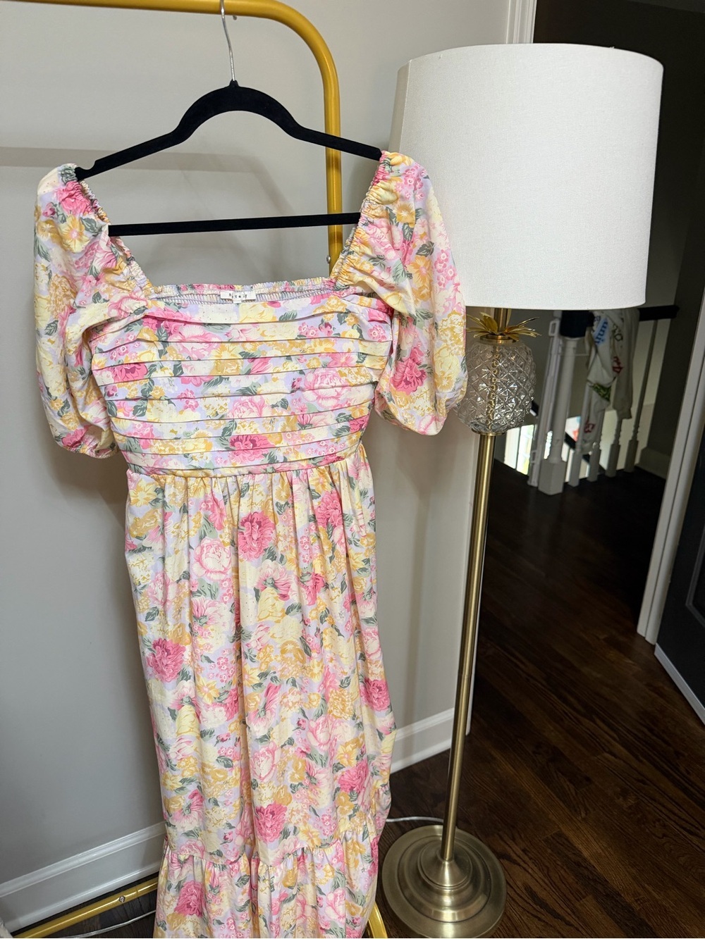 Pinkblush Yellow and Pink Floral Pintuck Maxi Dress